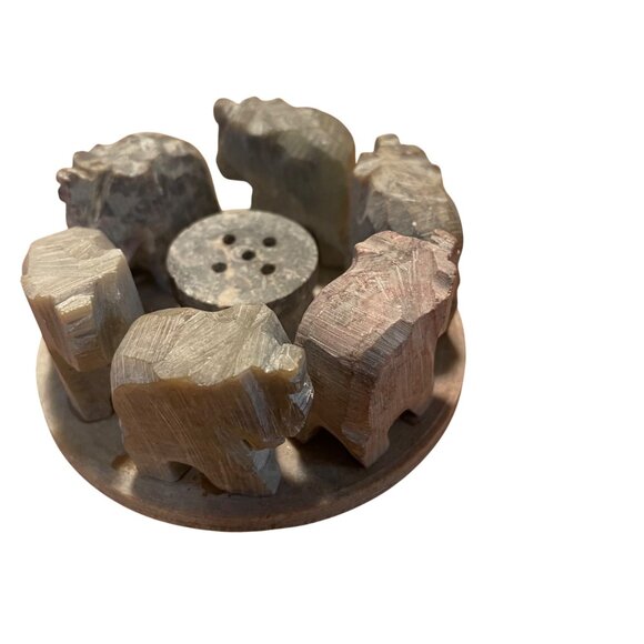 Handcrafted Windrose Soapstone Bear Circle Incense Holder Made In India - Picture 2 of 6